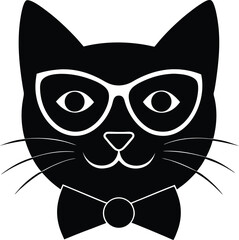 Cat with Glasses and Bow Tie Silhouette