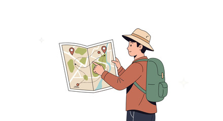Explorer Navigating Route With Map Illustrating Travel and Outdoor Expedition