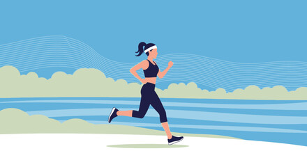 Female Athlete Running Outdoors With Scenic Backdrop Depicting Leisure, and Sport