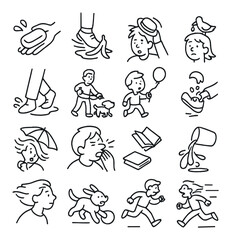 Playful cartoon scenarios with children and animals in everyday situations