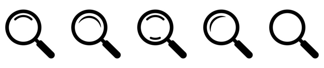 Magnifying glass icons set, magnifier symbols. Loupe icons set.