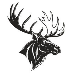 Black Silhouette of a Moose Head with Stylized Antlers and Mane deer animal