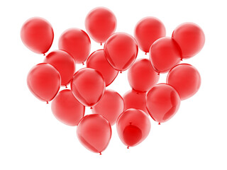 Flying red balloons on transparent background. 3D illustration