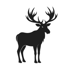 Black Silhouette of a Regal Deer with Elaborate Antlers Standing stag animal