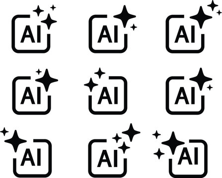 AI generate icon set. AI sparkle star with square icon , Generative Ai logo set. Artificial intelligence icon symbol. Vector illustration !