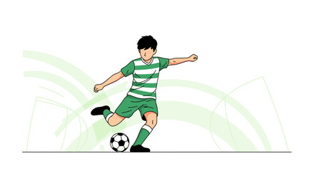 Naklejka premium Football Player Kicking The Ball with Powerful Leg Action During The Match