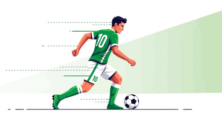Fototapeta premium Football Player Runs With Energy: Agile Action in Dynamic Green and White Suit