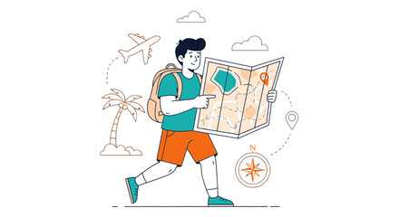 Journey Seeker Navigating With Map, Embarking On Vacation Adventure Exploration