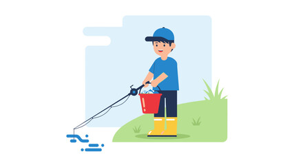 Joyful Angler Embraces A Peaceful Day Near Water With Fishing Equipment, Catching Fish