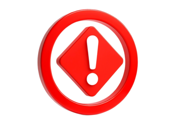 Red exclamation mark symbol inside a red oval warning sign isolated on transparent background