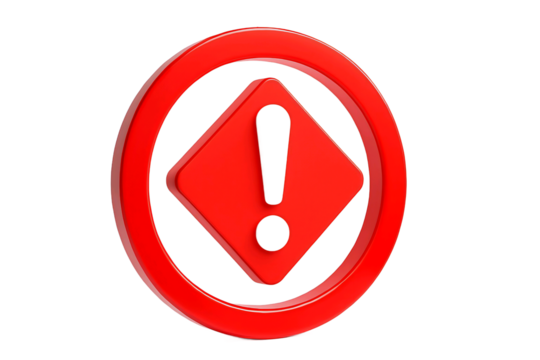Red exclamation mark symbol inside a red oval warning sign isolated on transparent background