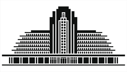 Fototapeta premium Monochrome Detailed Stylized Iconic Art Deco Hotel Vector Illustration - Vintage Retro Architecture Building Symbol for Graphic Design, Logos, Branding, and Creative Projects
