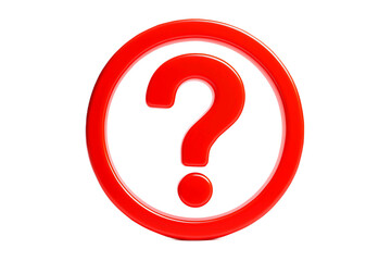 Bright red question mark symbol inside a circle isolated on transparent background