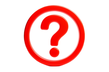 Bright red question mark symbol inside a circle isolated on transparent background