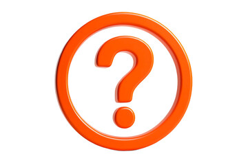 Bright orange question mark symbol inside a circular frame isolated on transparent background