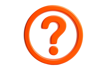 Bright orange question mark symbol inside a circular frame isolated on transparent background