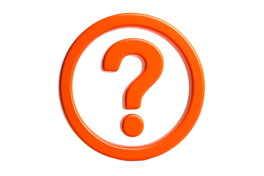 Bright orange question mark symbol inside a circular frame isolated on transparent background