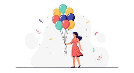 Girl Celebrating Joyfully With Colorful Balloons, Party Decorations Presenting Happiness