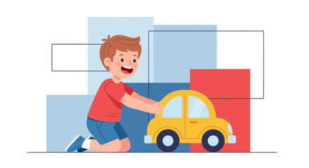 Joyful Child Interacting With Toy Car, Playful Experience, And Creative Fun