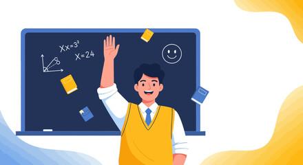 Enthusiastic Student Raises Hand Ready To Answer Questions In Classroom Environment