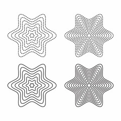 Collection of abstract star-shaped line patterns with geometric outlines. Minimal black and white vector design, perfect for backgrounds, decorations, logos, and modern graphic design projects.