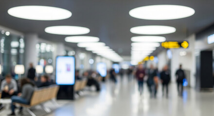 Blurred people in airport terminal or business hall. Blurred image of business people walking