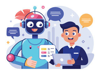 Chatbot Support with Smiling Characters Vector