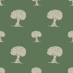 Ink drawn vector seamless repeat pattern in expressive freeform style. Olive 