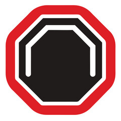 Red and Black Octagon with White Accents on White Background symbol
