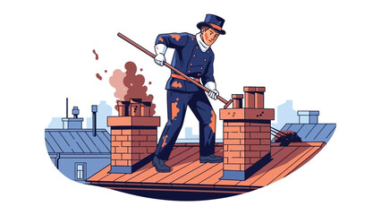 Chimney Sweep's Daily: A classic illustration depicts a skilled chimney sweep diligently at work on a rooftop, efficiently cleaning the chimney, creating a charming scene
