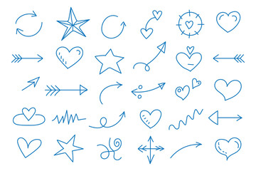 Chalk and crayon scribbles, pencil brush strokes, marker checks, swirls, and playful doodles. Hand drawn arrows, lines, and sketch marks. Creative doodle elements. Vector collection