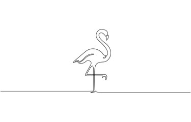 Continuous one line drawing of a flamingo standing on one leg, minimalist line art design flamingo bird, vector illustration.