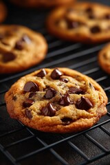Delicious Chocolate Chip Cookie on a Cooling Rack.