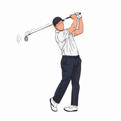 Minimalist Vector Illustration of Male Golfer Swinging a Club in Modern Style with Neutral Colors