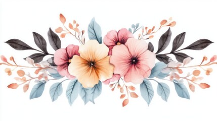 Obraz premium Watercolor pansy floral arrangement on white background