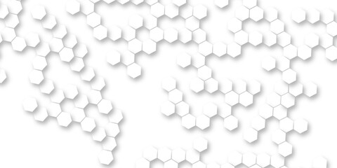 Futuristic geometric modern business concept abstract honeycomb mosaic white background, various hexagon is arranging randomly creating a clean and modern seamless abstract geometric background.