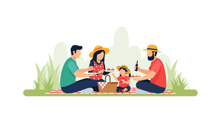 Joyful Family Outing: A Vibrant Picnic Gathered Together Outdoors Enjoying Food