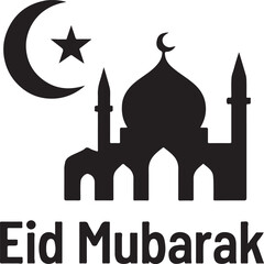 Silhouette of Eid card vector design with Islamic festive decoration and traditional black art elements