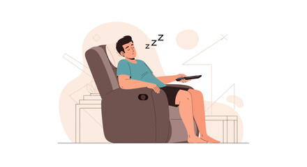 Man Sleeping Peacefully In a Recliner While Holding Remote Control Simple Illustration
