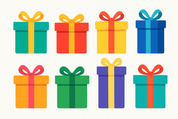 Obraz premium Flat Design Colorful Gift Boxes with Ribbons and Bows
