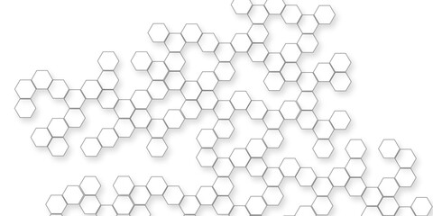 Futuristic geometric modern business concept abstract honeycomb mosaic white background, various hexagon is arranging randomly creating a clean and modern seamless abstract geometric background.