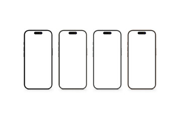 Set of Four Smartphone Mockup Front View with Blank Screens for App UI UX Design, Website Template and Mobile Application Presentation