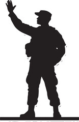 Silhouette of a soldier in uniform waving soldier silhouette