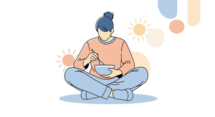 Obraz premium Meditation And Mindfulness During The Mealtime: Calmness And Focused Eating