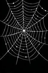 Obraz premium Intricate spiderweb glistening with dew drops on a dark background