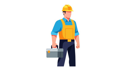 The Builder's Skillset: An illustrated figure of a construction worker confidently stands ready, clad in work attire and holding a toolbox.