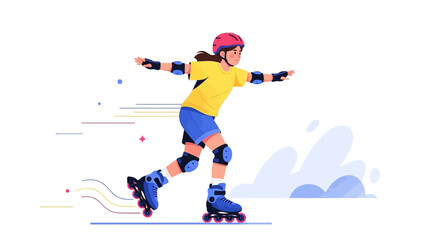 Fototapeta premium Joyful Young Person Practices Roller skating, Balancing Arms For Momentum, Sport Illustration