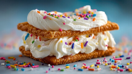 Ice cream sandwich with sprinkles tempting dessert lovers