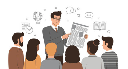 News Presentation Concept Illustrating Journalism Guidance, Storytelling, And Information Sharing