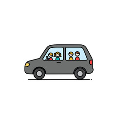 Fototapeta premium Silhouette of children inside and on top of car on a white background. EPS 10.